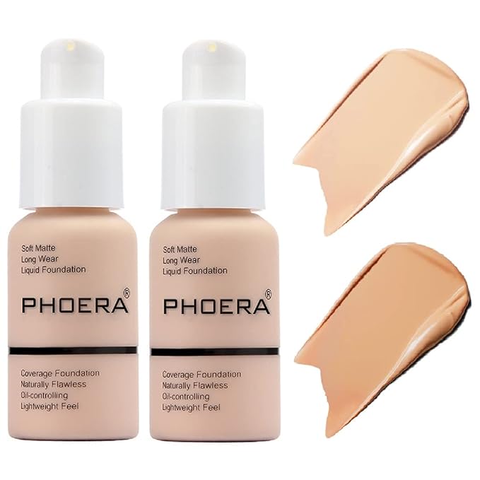 2 Pack PHOERA Foundation,Matte Oil Control Concealer Foundation
