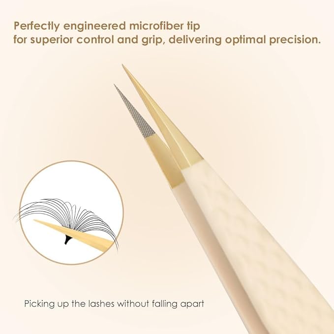 Beige Fiber Tip Lash Tweezers for Eyelash Extensions – I Shape for Isolation & Classic Lashes, Professional Precision Tool for Lash Technicians