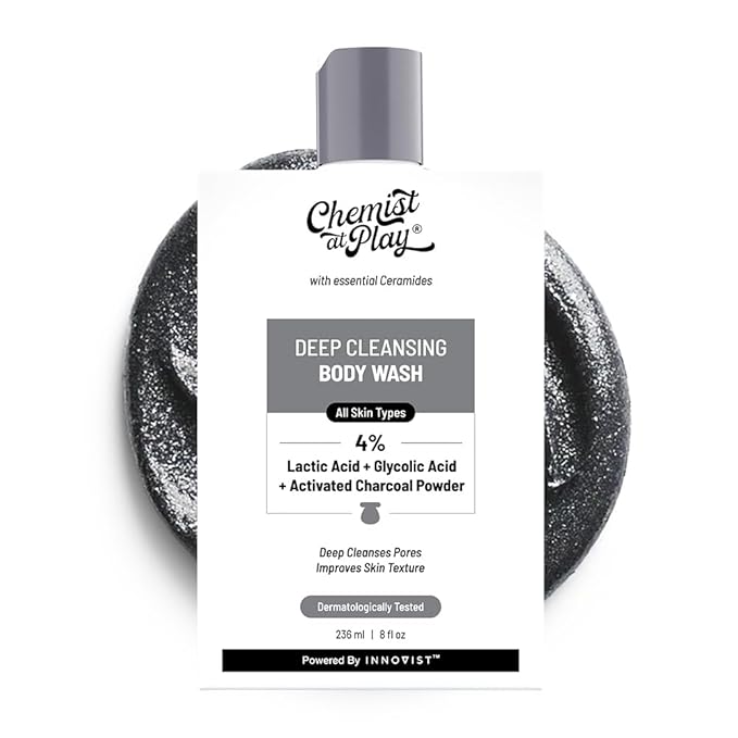 Chemist at Play Deep Cleansing Body Wash| Activated Charcoal Removes Dirt | Lactic Acid for Skin Texture| Glycolic Acid for Exfoliation| 7.9 Fl oz