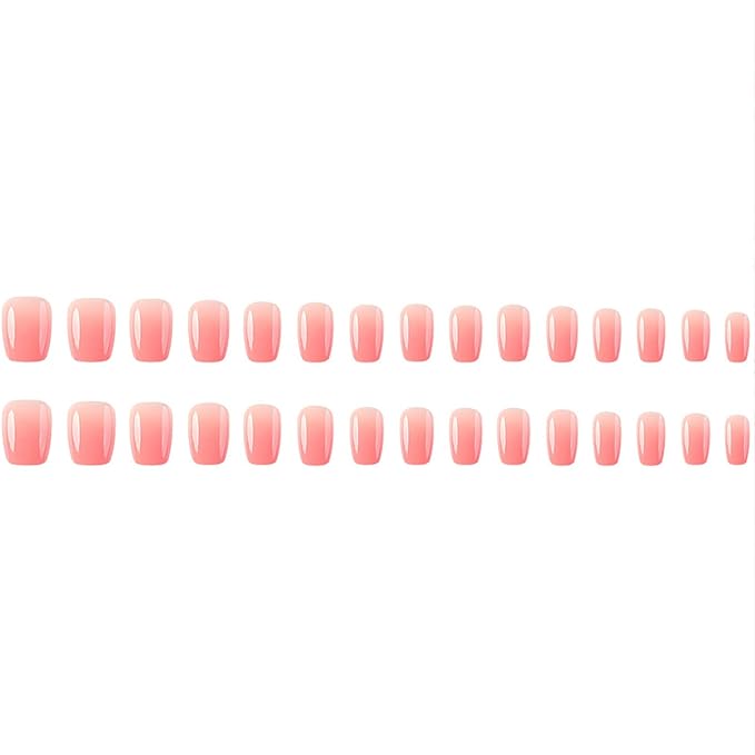 Cute Pink Ombre Press on Nails Short Coffin Fake Nails Smiple Gloosy Acrylic Nails Press ons Pink Gradient Glue Stick on Nails for Women Girls 30 Cps