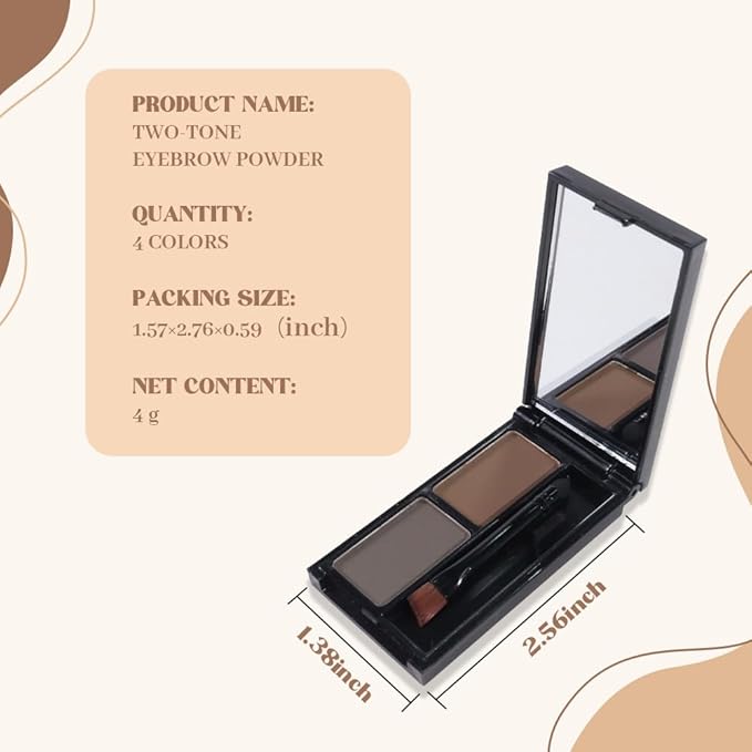 Brow Powder Kit – Long-Lasting Grey Dark Brown Color Brow Filler for Full, Defined Natural Brows, Contour Palette with Double-Ended Brush, sombra para cejas -2#