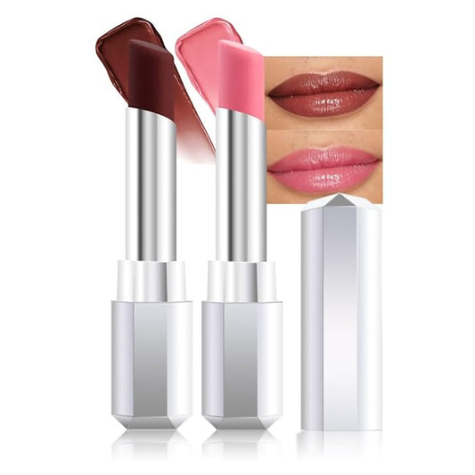 evpct 2Pcs Brown Dusty Pink Honey Lipstick Tinted Lip Balm, Sheer Hydrating Shine Tinted Lipstick for Women, Moisturizing Lip Color, Nourishing Tinted Lip Balm Plumper Gloss Stain, Glossy Shiny Finish