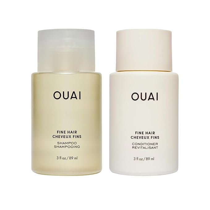 OUAI Fine Hair Shampoo & Conditioner Set, Travel Size - Volumizing Shampoo & Conditioner - With Strengthening Keratin, Biotin & Chia Seed Oil - Sulfate, Paraben & Phthalate Free (3 Oz)