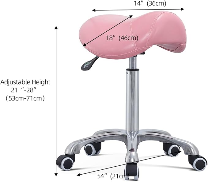 Antlu Saddle Stool Rolling Chair for Massage Clinic Spa Salon Cutting, Saddle Rolling Stool with Wheels Adjustable Height (Pink)