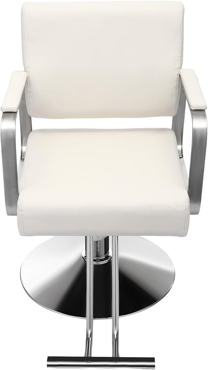 Barber Salon Chair, 440lbs Adjustable Beauty Spa Hair Styling Salon Chair 360° Rotatable Multi-Function Barber Chair with Footrest for Barber Shops Homes & Spas (Off-White+Silver)