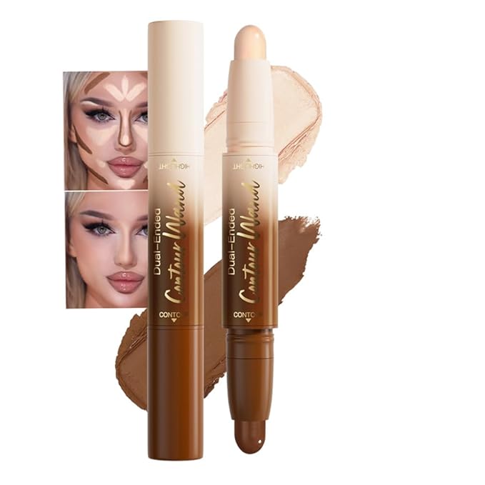 Nuetral Nude + Beige Contour Stick Dual Ended Face Body Makeup Waterproof no Transfer, 2 in 1 Cream Concealer Stick Contouring Makeup Kit, Nose Contour Bronzer Sticks Face Highlighter Make up