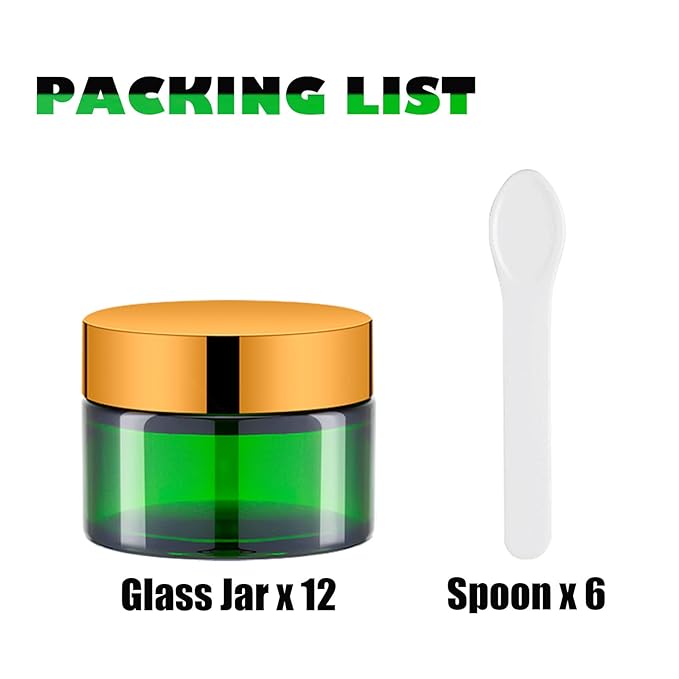 Lil Ray 1 oz Round Green Glass Jar with Inner Liners and Gold Lid (12pcs)