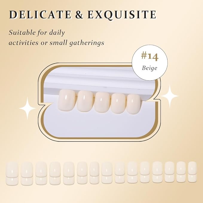 evpct Acrylic Beige Glossy Press on Nails Short Square, Glossy Beige Fake Nails Reusable False Nail Stick Glue on Press ons for Women Gifts, Perfectly Fit Durable False Nail Kit with Gel Glue 30Pcs
