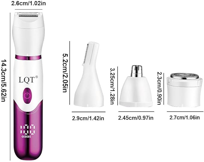 Electric Bikini Trimmer for Women,Led Power Display Removal for Body Nose Hair Trimmer Face Shavers Eyebrow Legs Armpit Bikini Area Pubic Underarms Rechargeable Portable 4 in 1 Womens Razors Set
