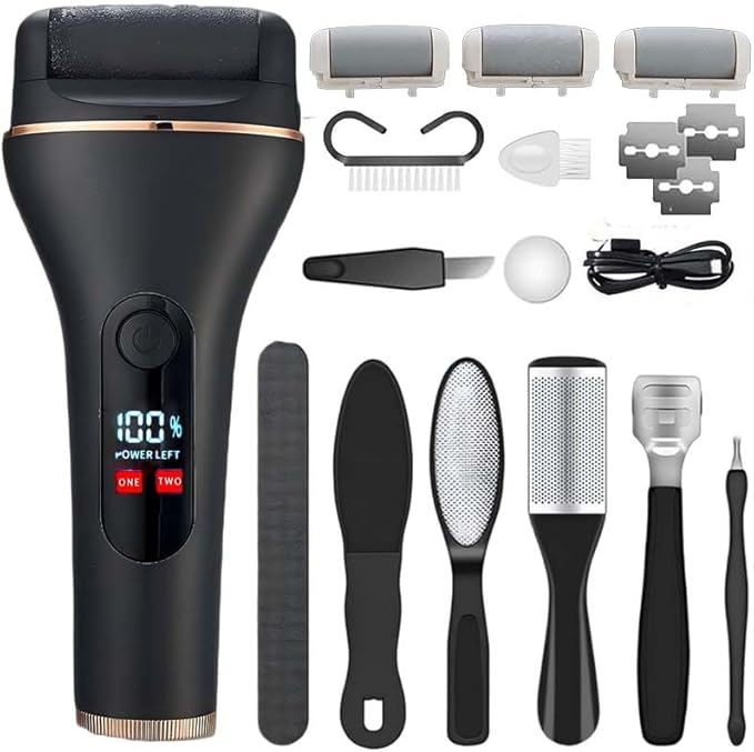 Electric Foot Callus Remover, Portable Electric Foot File with 15 in 1 Professional Pedicure Kits, Rechargeable Pedicure Tools for Foot Care, Waterproof Remover Cracked Feet & Dead Skin (Black)
