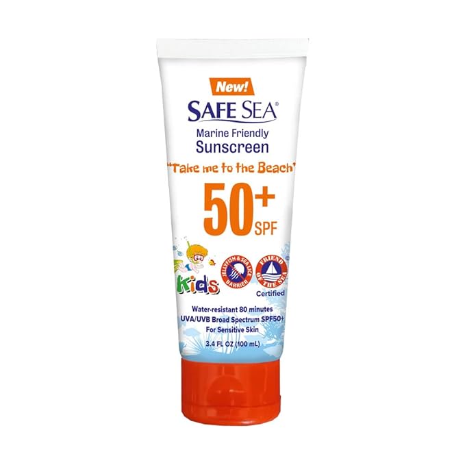 Safe Sea SPF50+ Kids Sunscreen | Travel Size 3.4 oz. | For sensitive skin | anti-jellyfish and Sea Lice sting protective lotion | Coral reef safe sunscreen