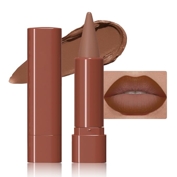 Warm Brown Gradient Matte Lipstick Crayon Lip Liner pencil for Women, Flawless Contour Gradual Ombre Effect lip Liner Thick Pencil, Long Lasting Waterproof Smudge Proof Lipstick Pencil 01#