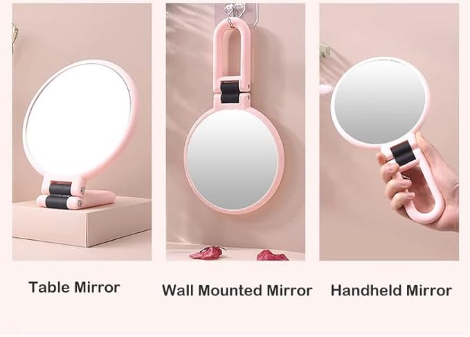 1X 5X Handheld Mirror with Handle for Travel， Magnifying Mirror, Magnification, Rotation Adjustable Handle, Double Sided Folding, Mirror for Women for Eyes Makeup Travel Table Desk Shaving