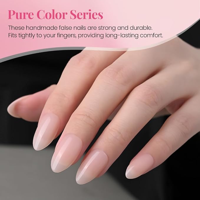 Light Natural Nude Press on Nails Almond Short, Glossy Short Almond Fake Nails Kit for Women, Soft Gel Press On Nail with Nail Glue, 15 Sizes 30Pcs Reusable Stick on Acrylic Fake Nail Manicure Set