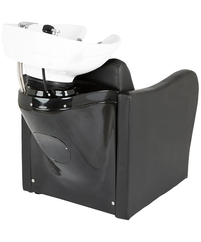 Buy-Rite Lexus Backwash Unit - Professional Salon Shampoo Chair with Tilting White Porcelain Bowl, Kick-Out Leg Rest, Extra Wide Seat & Single-Handle Faucet, Black Chair, TS-8018B