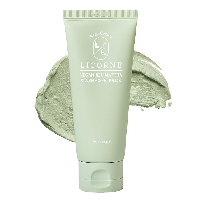 LICORNE Vegan Jeju Green Tea Clay Mask - Matcha and Dead Sea Minerals, Spa Facial Mask Set for Pore Wash-Off Pack 3.38fl.oz Korean Skincare
