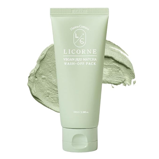 LICORNE Vegan Jeju Green Tea Clay Mask - Matcha and Dead Sea Minerals, Spa Facial Mask Set for Pore Wash-Off Pack 3.38fl.oz Korean Skincare