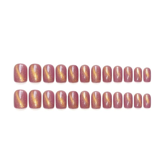Cat Eye Purple Pink Press On Nails Short Square, Designer Reusable Acrylic Fake Nails with Glue, Glossy Soft Gel Nails Wedding and Party, Stick On Glue On Nails, Nails Press Ons fro Women