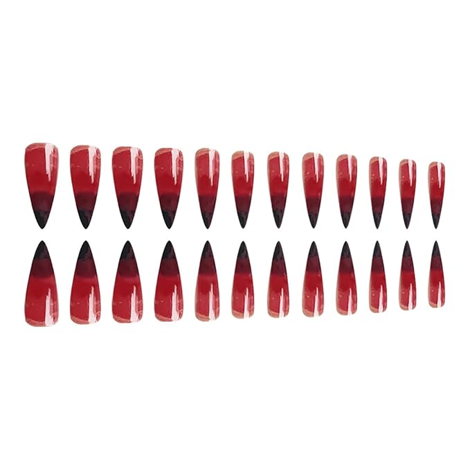 24Pcs Gothic Press on Nails Long Stiletto Fake Nails with Scary Bloody Designs Red Gradient French Tip Press Ons Halloween False Nails Glossy Full Cover Stick on Nails for Women Acrylic Manicure DIY