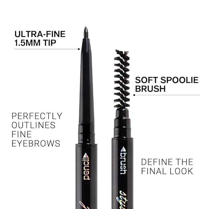 Black Ultra-Fine Tip Eyebrow Pencils Pack for Women, Mechanical Precise Brow Pencil,Draws Tiny Brow Hairs, Defines, Fills Brows, Shapes, Contours, Combs, Waterproof Dual-Sided