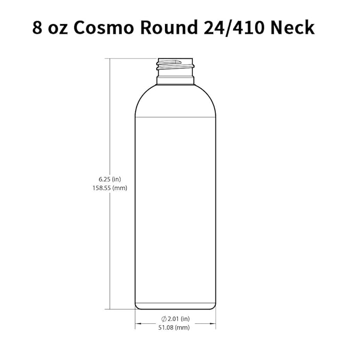 25 PCS Empty White HDPE Bottle 8oz - Cosmo Round Plastic Bottles - 24/410 Neck Black Disc Cap - 24 mm Foil Pressure Seal for Freshness and Leak Prevention - Phthalate Free Use for Safe Cosmetics