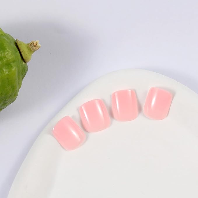 Blush Nude Press On Nails Short, Glossy Soft Gel Press On Nails Square with Nail Glue, 15 Sizes - 30 Fake Nails Kit, Thick Natural Reusable Glue On Nails for Women, Blush Serenity