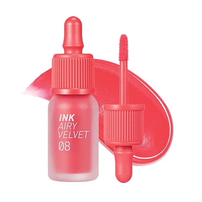 Peripera Ink Airy Velvet Lip Tint | High-Pigmentation, Lightweight, Soft, Moisturizing, Not Animal Tested | Pretty Orange Pink (#08), 0.14 fl oz
