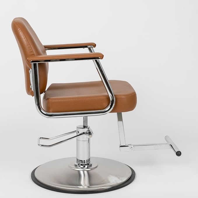 Zaria Wide Salon Styling Chair in Sienna Brown, Round Chrome 360° Swivel Hydraulic | Minerva Beauty