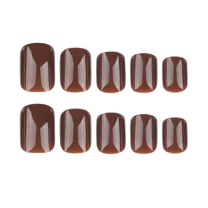 Press on Nails Short Square, Chocolate Brown Fake Nails Kit, Fashion Glossy Acrylic Press on Nail, Natural Stick on Nail, Thick Reusable Glue on Nails Short Press on Nail for Women
