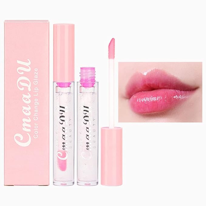 BINGBRUSH 2 Pcs Color Changing Lip Gloss Lip Oil Tinted, Pink Magic Mood Lipstick,Temperature Color Change Lip Stain Lip Balm, Longlasting Lips Will Not Dry Out