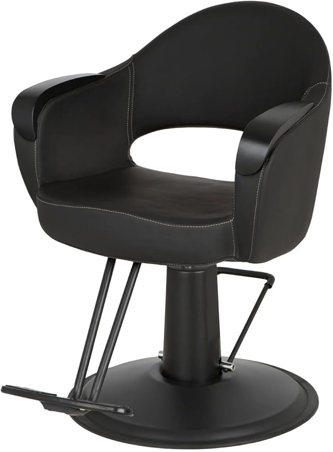 Buy-Rite Luna Noir Styling Chair for Professional Salons & Barbers, Durable Black Metal Armrests, Intricate Stitch Pattern, YLG-356-BLK (Black Standard Base)