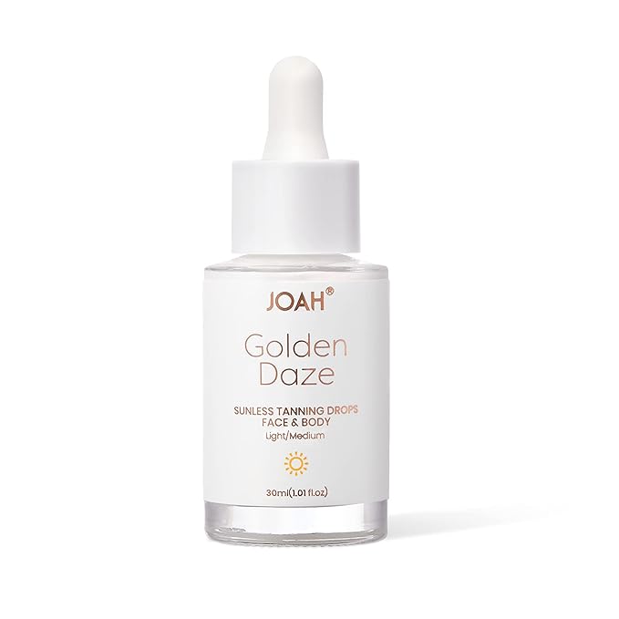 JOAH Self Tanner, Sun & Seoul Golden Daze Sunless Tanning Drops, Moisturizing Self Tanning for Face & Body, Vegan & Cruelty-Free, Light/Medium 30ml