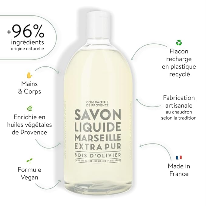 Compagnie de Provence Savon de Marseille Extra Pure Liquid Soap - Olive Wood - 33.8 fl oz Plastic Bottle Refill