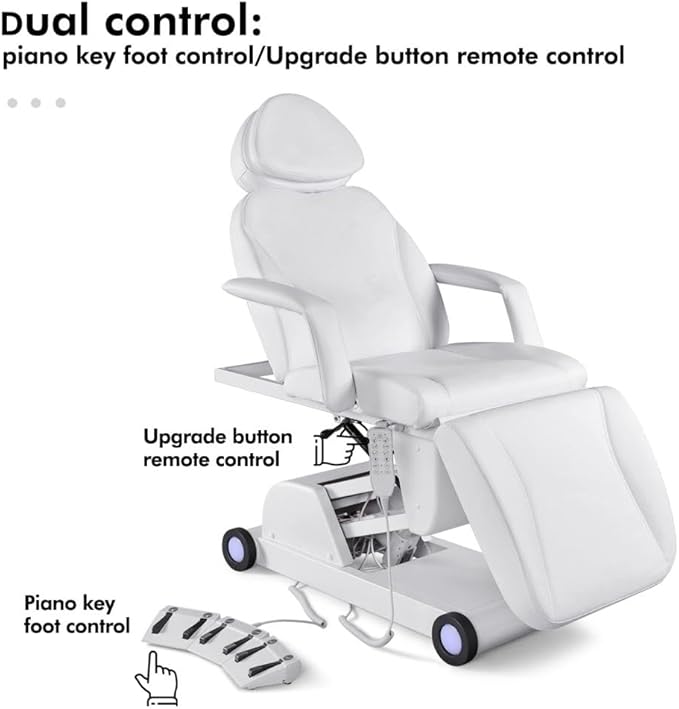 Artist hand 3 Motor Electrical Facial Bed for Esthetician 110V Removable Massage Table Led Light Beauty Bed Medical Aesthetic Tattoo Chair with Adjustments, Hand/Foot-Operated, White