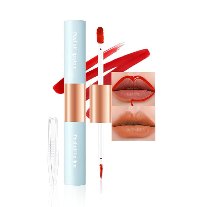 2-In-1 Peel Off Lip Stain Matte Finish Lip Liner Tattoo Peel-off Lip Tint, Long Lasting All Day Lip Masque Waterproof Smudge-proof Transfer-proof Peel Off Lip Makeup, 3#peach
