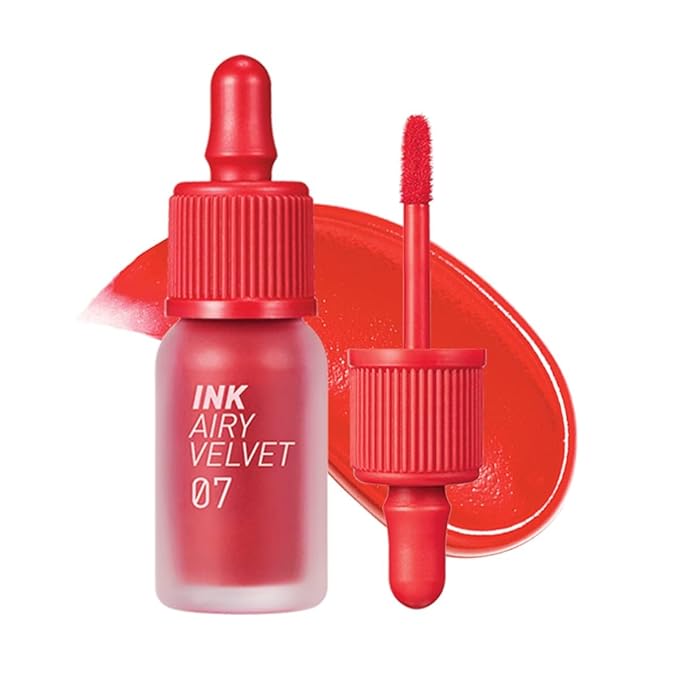 Peripera Ink Airy Velvet Lip Tint | High-Pigmentation, Lightweight, Soft, Moisturizing, Not Animal Tested (007 HEART GRAPEFRUIT (NEW))
