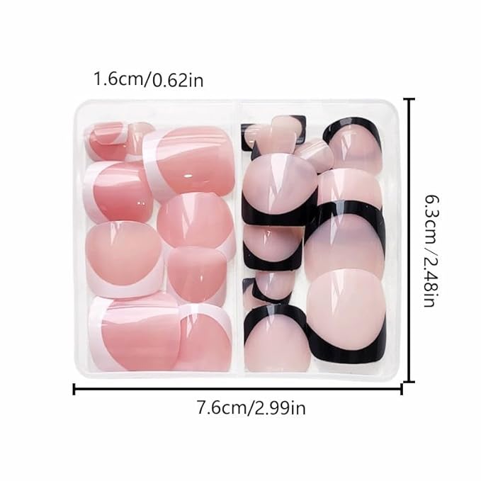 2 Packs 48Pcs French Tip Press on Toenails Short Square Fake Toe Nails Black White Nail Tip Acrylic Toenails Glossy False Nails Reusable Artificial Acrylic Nails for Women Girls Nails Decoration Kit