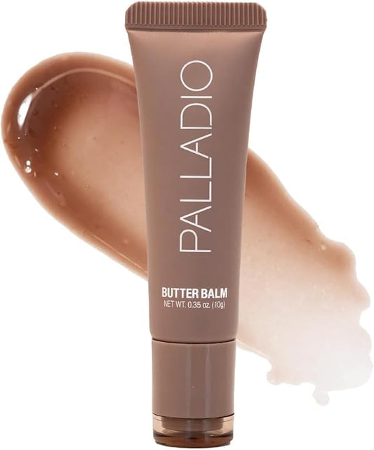 Palladio Butter Balm - Hydrating Lip Balm with Sheer Tint, Aloe, Peptides, Shea Butter, and Vegan Formulation for Instant Moisture, Shine, and Soothing Lip Care, Caramel Glazed