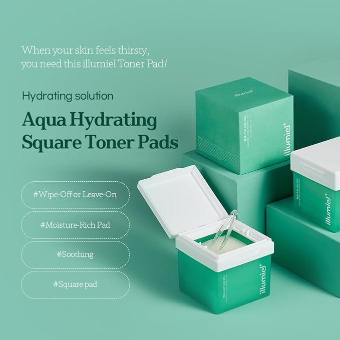 Aqua Hydrating Square Toner Pads for Long-Lasting Skin Moisture Barrier with Xylitylglucoside & Kakadu Plum Extract Exosome [Vegan & Korean Skincare] – 60 Pads(9.17 fl. oz)