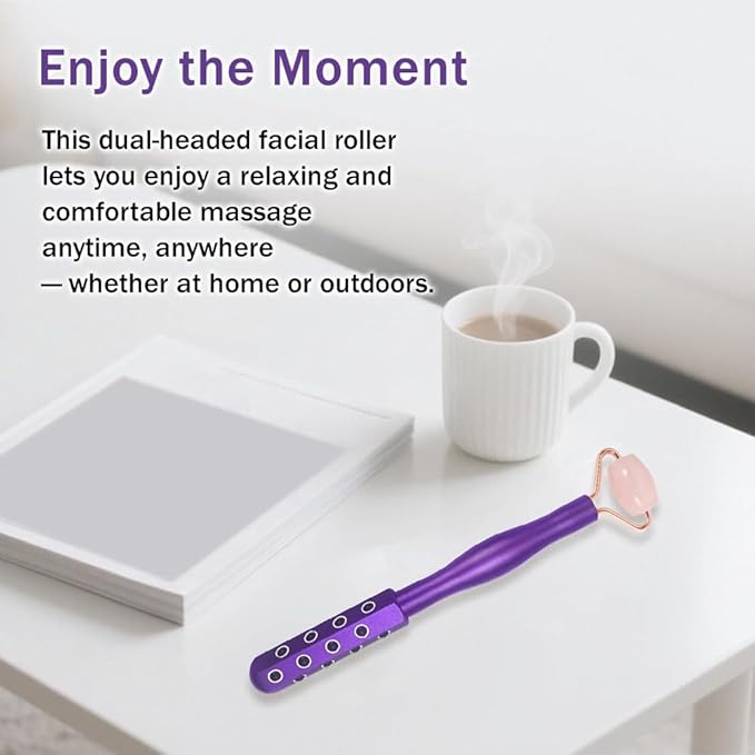 2 in 1 Face Roller for Women, Dual Ended Face Massager Tool with Germanium Stone & Jade Roller, Facial Roller for Skin Care, Lymphatic Drainage, Uplifting Face | 360° Contouring, 7.6" Portable