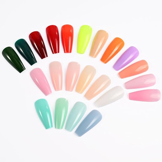 576Pcs Long Press on Nails Coffin Fake Nails Solid Color False Nails Full Cover Glossy Acrylic Glue on Nails Reusable Artificial Acrylic Stick on Nail for Women Manicure 24 Color