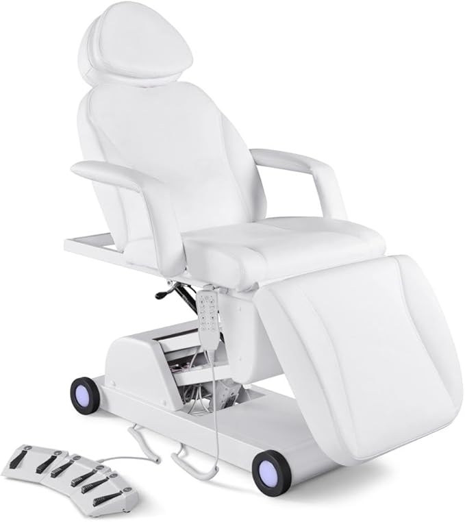 Artist hand 3 Motor Electrical Facial Bed for Esthetician 110V Removable Massage Table Led Light Beauty Bed Medical Aesthetic Tattoo Chair with Adjustments, Hand/Foot-Operated, White
