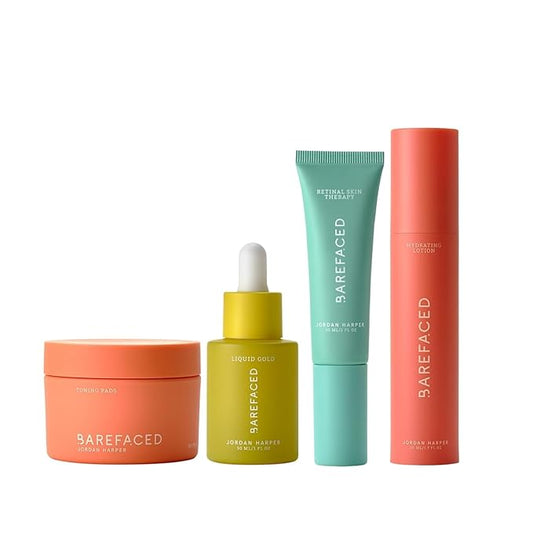 Barefaced Anti-Aging Bundle - Toning Pads, Liquid Gold, RetinAL, Hydrating Lotion - Brighten, Retexture, and Hydrate Skin