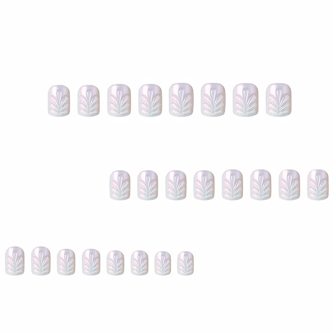 White Press on Nails Short Square Fake Nails 5D Gel Acrylic False Nails with Design Summer Splash Glue on Nails Stick on Nails Solid Nail Art Decoration for Women Girls Manicure 24 Pcs