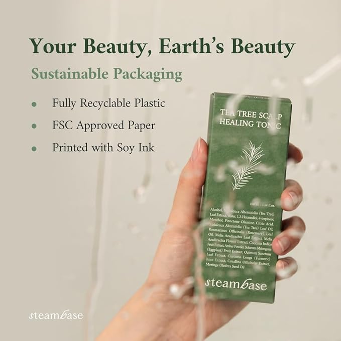 STEAMBASE Tea Tree Scalp Healing Tonic | Relieve Dry, Itchy, and Oily Skin | Hydrating and Nourishing Serum Oil Moisturizer for Calming Scalp | Korean Hair Care Products, 3.38 fl oz