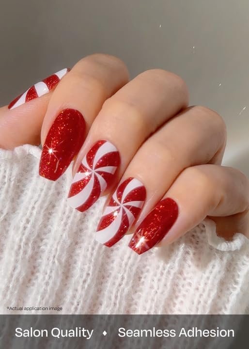 ohora Semi Cured Gel Nail Strips (N Candycane Swirl) - Works with Any Lamps, Salon-Quality, Long Lasting, Easy to Apply & Remove - Includes 2 Prep Pads, Nail File & Wooden Stick