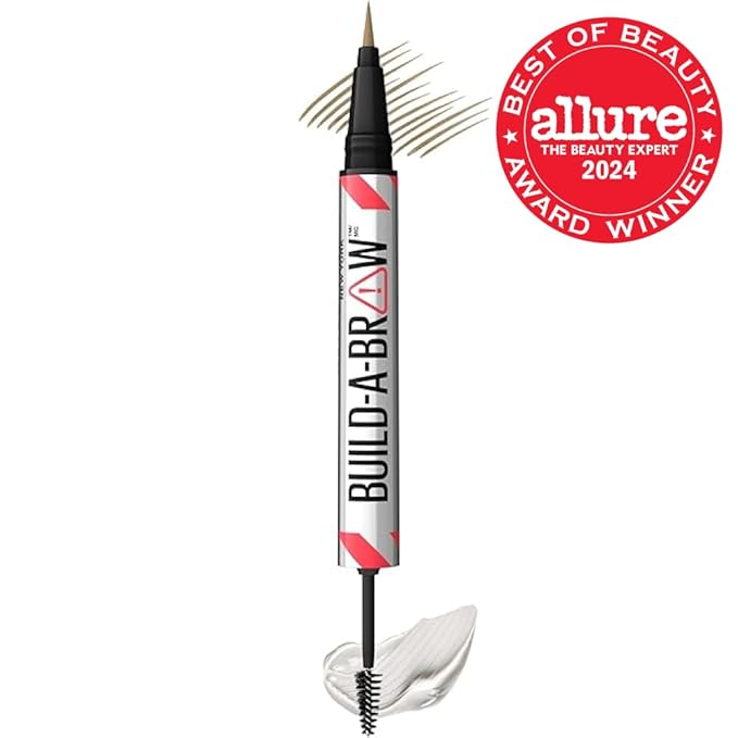 Maybelline Build-A-Brow 2-in-1 Brow Pen and Sealing Eyebrow Gel, Eyebrow Makeup for Real-Looking, Fuller Brows, Ash Brown, 1 Count