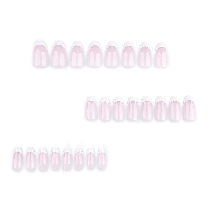 White French Tips Press On Nails Almond Short, Grey Purple Press On Nails, Designer Reusable Acrylic Nails Press Ons, Fake Nails With Glue On Nails, Daily Wear Floral False Nails For Women