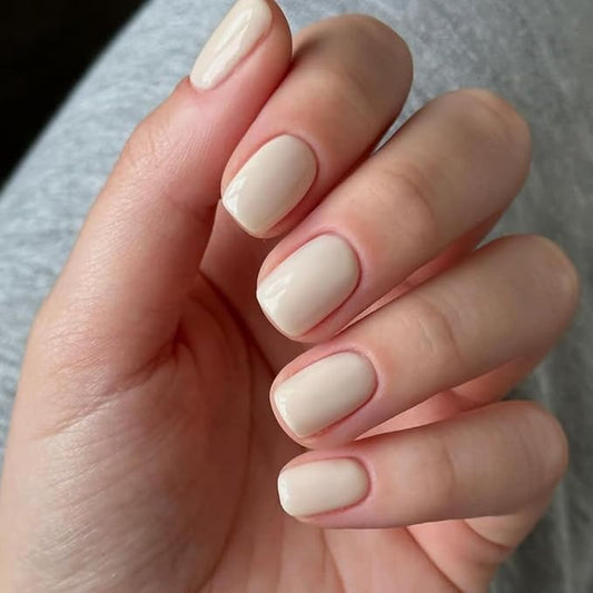 Press on Nails Short Square, Ivory Fake Nails Kit, Fashion Glossy Acrylic Press on Nail, Natural Stick on Nail, Thick Reusable Glue on Nails Short Press on Nail for Women, 30Pcs