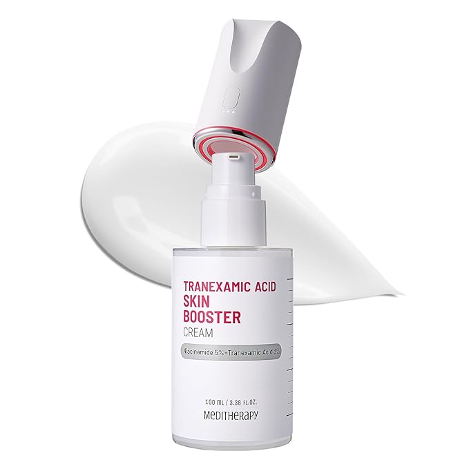 MEDITHERAPY Tranexamic Acid Skin Booster Cream 3.4 Fl Oz - 5% Niacinamide & 3% TXA Korean Face Moisturizer - Gentle Facial Serum Cream with Facial Device for Glass Skin - Radiant Complexion